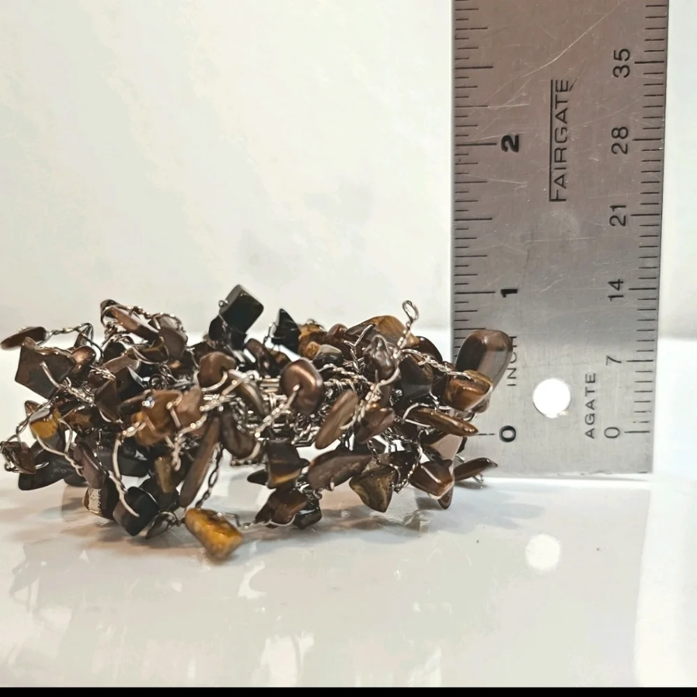 8 Pottery Barn Brown Beaded Cluster Tiger Eye Stone Wire Napkin Rings